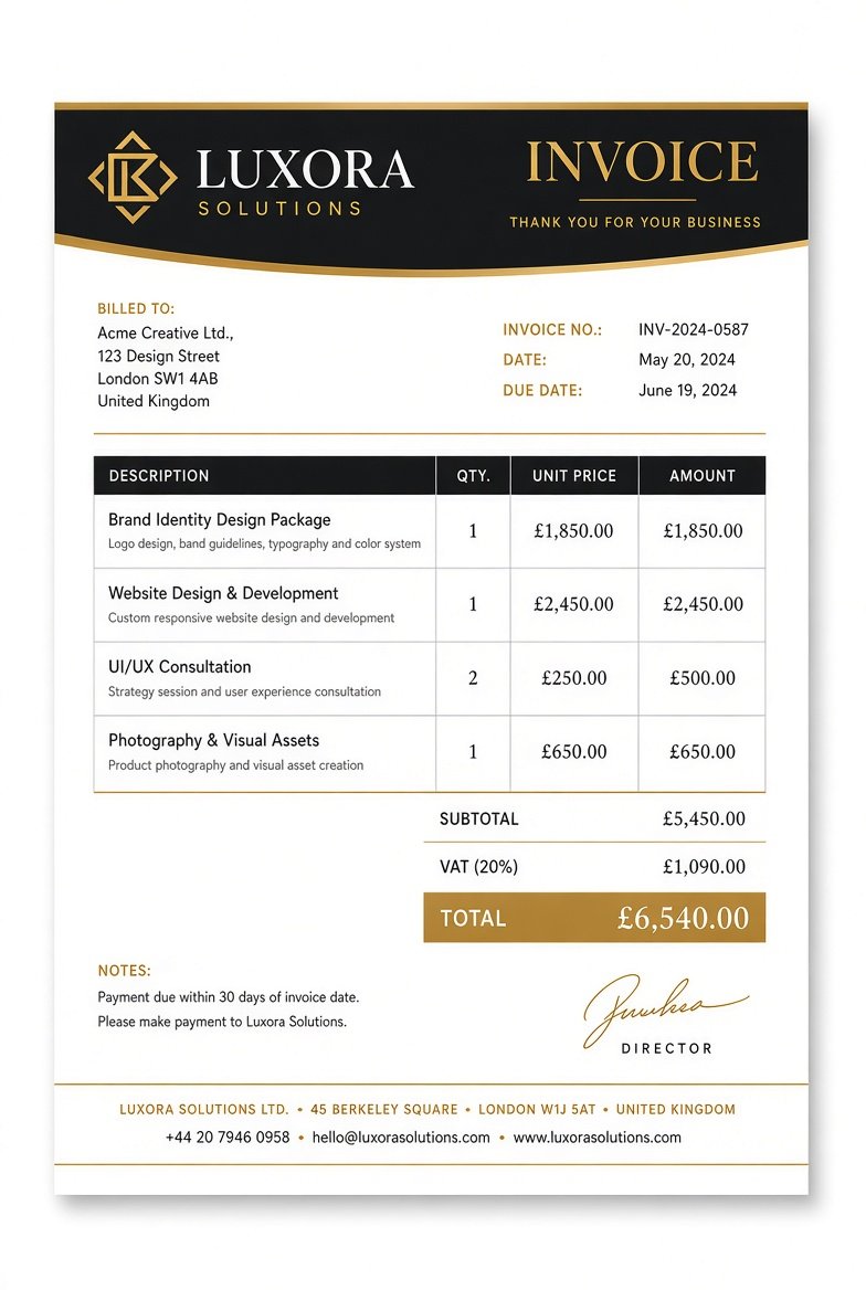 Professional Invoice Template for Excel, Google sheets – Editable & Print-Ready