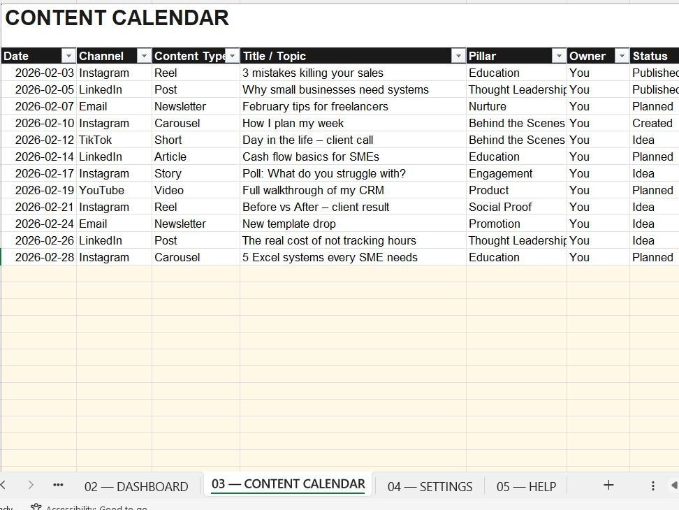 SME Marketing Content Calendar